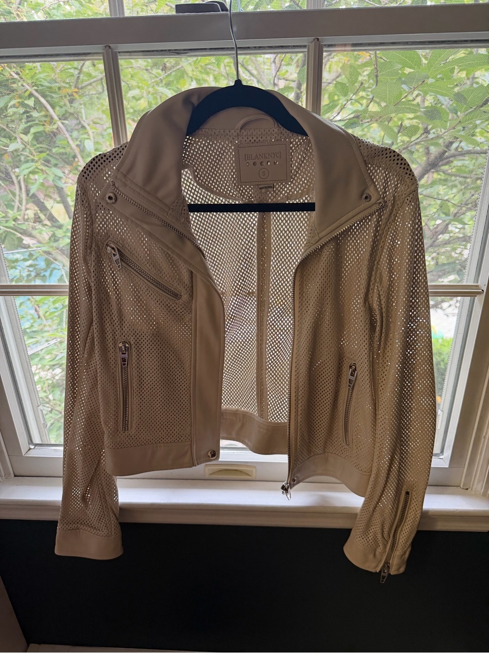 Blank NYC Beige Perforated Leather Moto Jacket